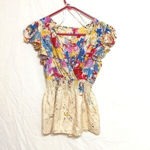 Anthropologie Edme & Esyllte Silk Floral Tunic Wrap Top